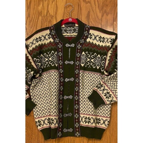 NORDSTRIKK Wool Sweater Women Medium Traditional Norway Knitwear Green Cardigan